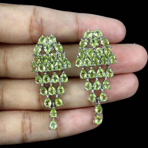 Summer 925 Sterling Silver Earrings Pear Peridot Natural Gemstone Jewelry - Picture 2 of 14