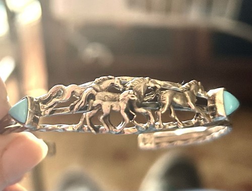 Signiertes Armband R Begay laufende Pferde Türkis handgegossen 6 1/2" Sterling - Bild 3 von 3