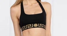 Versace Women's Black&Gold Stretch La Greeca Border Bra Versace Sz 4 US L IT 44