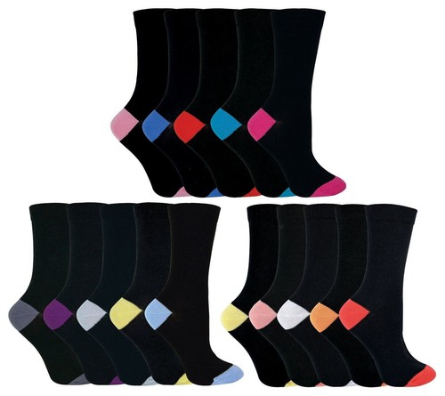 Socken Snob - 5 Paar Damen Soft Top Cotton Rich Socken | farbige Ferse & Zehen - Bild 1 von 24