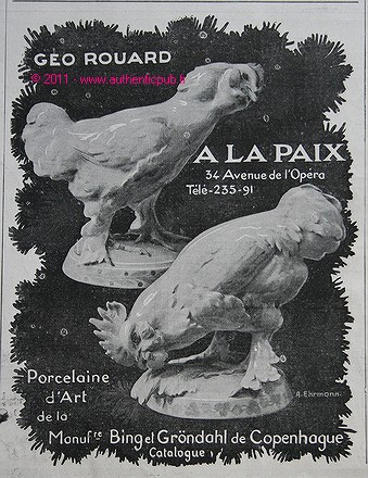 PUBLICITE A LA PAIX GEO ROUARD PORCELAINE DE COPENHAGUE DE 1909 FRENCH AD ANIMAL - Imagen 1 de 1