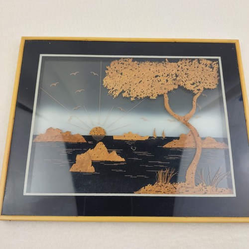 3 Japanese Framed and Matted Cork Collage Art 3D Dioramas Vintage Seascape Ocean - Picture 15 of 20