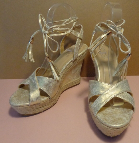 Refresh Beverly Espadrilleđź’—Gold Platform Wedge Tasseled Ankle Wrap Shoeđź’—7.5 - Picture 4 of 8