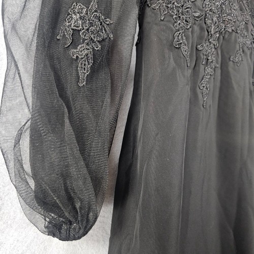 New Black Wedding Dress Sz 10 Off Shoulder Maxi Slim Lace Applique Goth Witchy - Picture 11 of 17