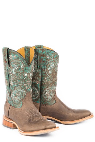 Tin Haul Womens Brown/Tq Leather Ban-Dan-Uh Cowboy Boots - Picture 3 of 3