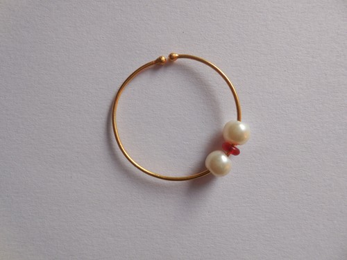 Pearl Indian Bridal Nose Ring Gold Plated Hoop Non Pierced Traditional Nath Cute - Picture 1 of 6