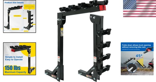 Durable Black Hitch-Mounted 4-Bike Carrier with Reflector - 150 lbs Capacity - Picture 2 of 9