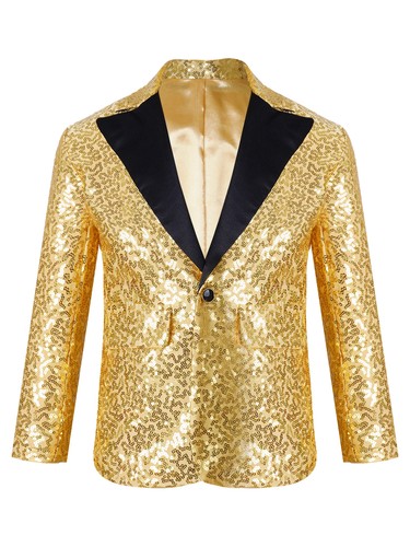 Kids Boys Sparkly Sequins Tuxedo Jacket One Button Suit Jacket Tuxedo Blazer - Picture 118 of 124
