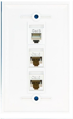 2 CAT6 ETHERNET 1 Telefon Port Wandplatte Kupplung Klinke verstecken Kabel-Drähte-Kabel - Bild 2 von 2