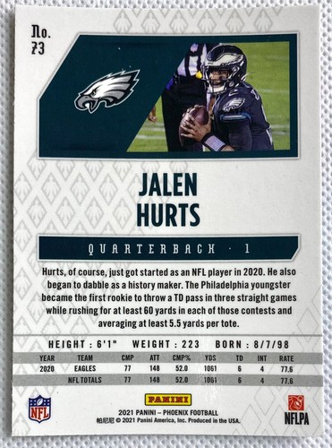 2021 Panini Phoenix Football Jalen Hurts Fire Burst Card #73 Philadelphia Eagles - Picture 2 of 2