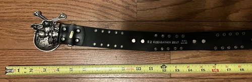 Cintura in pelle teschio e ossa XXL 44-46 circondata da + fibbia grande teschio e ossa - Foto 14 di 24