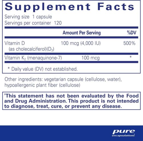 Pure Encapsulations Vitamin D3 and K2 Dietary Support Supplement 120 Capsules - Picture 2 of 8