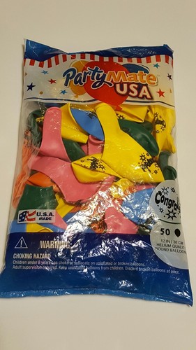 NUEVO PartyMate EE. UU. 12" Impreso Látex Multicolor FELICIDADES Globos (50 ct.) - Imagen 3 de 3