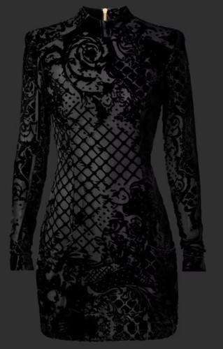 Balmain x H&M black velvet silk mini dress 2 pockets gold zips size s +hanger - Picture 2 of 8