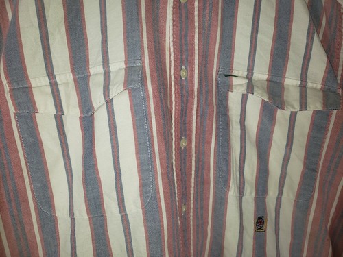 Tommy Hilfiger mens shirt size M button down vertical red blue stripes crest - Picture 4 of 8