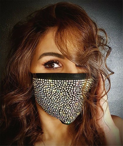 Fashion Women Rhinestone Bling Crystal Face Masks Sparkly Washable Party Masks - Picture 21 of 26