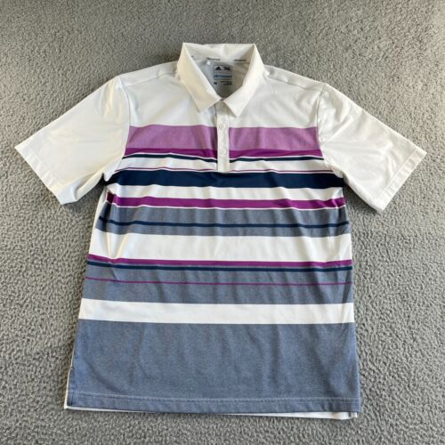 Adidas Polo Shirt Mens Medium White Blue Purple Striped Climacool Golf Stretch - Picture 2 of 13