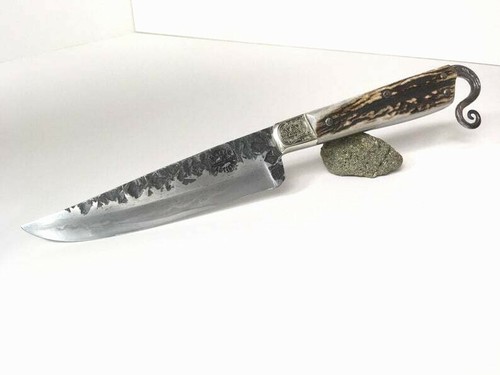 Genuine Stag Bushcraft Knife, Custom Engraved Hand-Forged San Mai & Wrought Iron - Picture 1 of 12