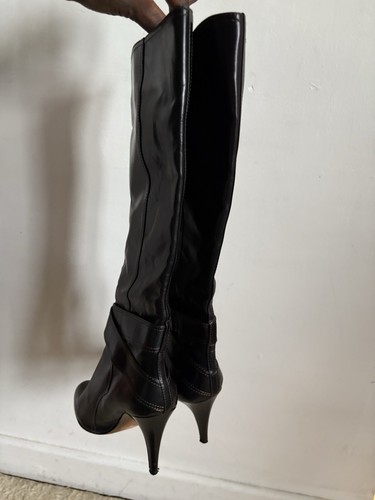 KAREN MILLEN BLACK LEATHER HIGH STILETTO BOOTS UK7 EU39 USA9 - Picture 3 of 11