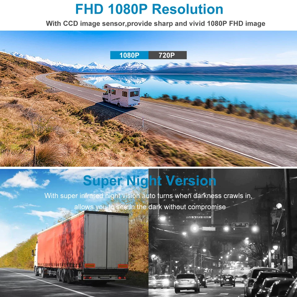 HD 9" DVR Quad Monitor 4ch Side Rear View Loop Recording CCD Camera For Truck - Image 3 of 4