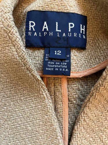 Vintage Ralph Lauren Beige Herringbone Tweed Jacket Made In USA S 12 - Picture 4 of 5