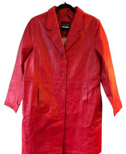 Nwt Via Accenti Womens Red Geniune Leather Trench Coat Size 6 Pockets