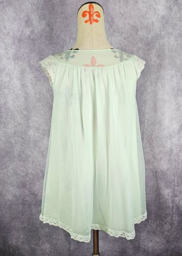 Lencería de Colección Años 70 Shadowline Mujer S Verde Shiffon Nailon Vestido de Noche Encaje Borde En Excelente Condición - Imagen 4 de 11