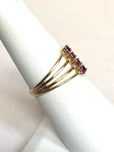 14K YELLOW GOLD RED SPINEL SPLIT SHANK RING SIZE 6.5 - Picture 2 of 8