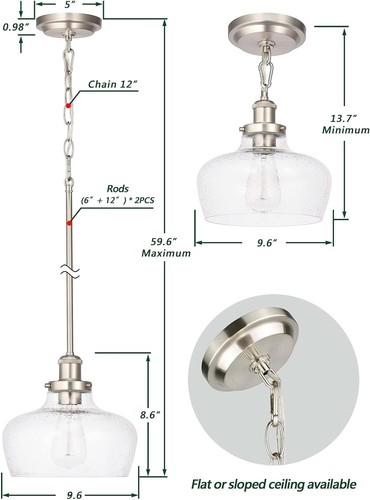 Modern Pendant Hanging Light, Clear Bubble Glass, Brushed Nickel Finish - Picture 4 of 6