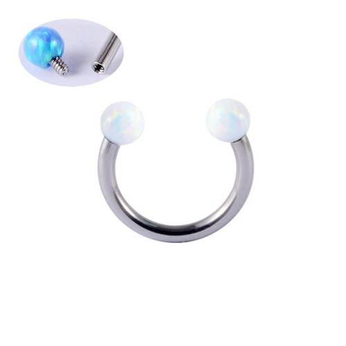 2X Opal Steel Internal Thread Horseshoe 6-10mm Ring Nose Septum Ear Lip Piercing - Picture 10 of 12
