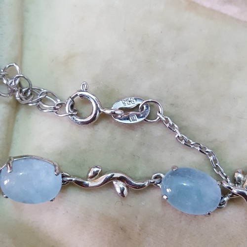 925 Sterling Silver Tennis Bracelet, Genuine Aquamarine Gemstones, Adjustable - Picture 7 of 7