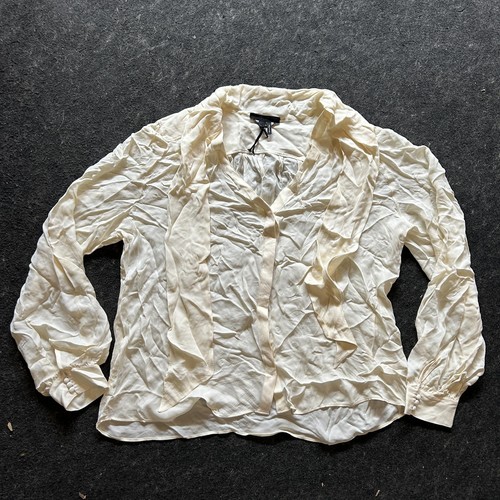 Camicia blusa PAIGE Kirstie cravatta scollo a V in seta, taglia L, bianco antico - Foto 1 di 5