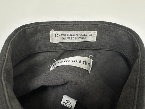 Pierre Cardin Shirt Men M Black Solid Long Sleeve Preppy Minimal Vintage 80s 90s - Picture 11 of 15