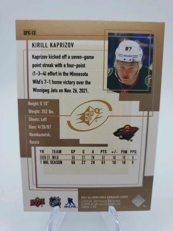 2021-22 UD Extended Series Kirill Kaprizov SPx 1999-2000 Retro #SPX-13 Wild - Image 3 of 4