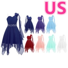 Kids Girls Applique Dress One shoulder Chiffon Wedding Birthday Party Dresses