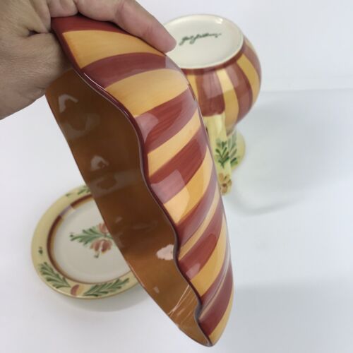 Gail Pittman Siena 3 Pc Serving Set Pitcher, Small Plate, Oval Ruffled Bowl - Picture 7 of 23