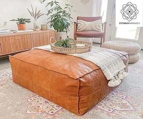 Leather Ottoman Pouffe Footstool Genuine Moroccan New Pouf Handmade Brown New - Picture 3 of 13