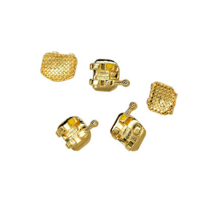 18K Gold Coated Dental Orthodontic Metal Bracket brace Mini Roth 022 3-4-5 hooks