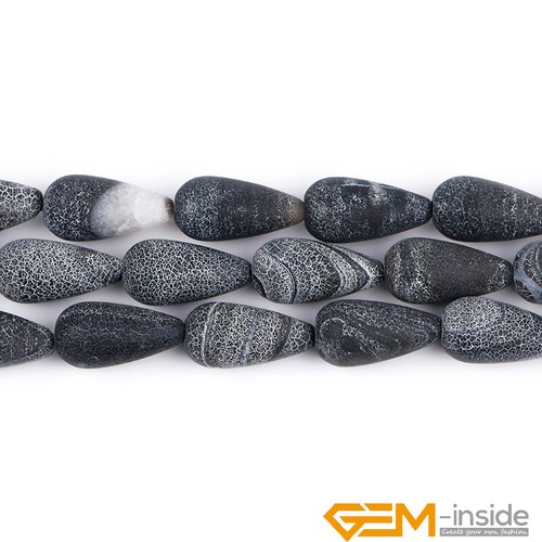 Natural Frosted Matte Black Agate Gemstone Teardrop Beads For Jewelry Making 15" - Bild 10 von 23