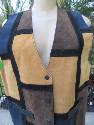 Gilet patchwork Learsi uomo M nuovo vintage vera pelle scamosciata multicolore - Foto 2 di 8