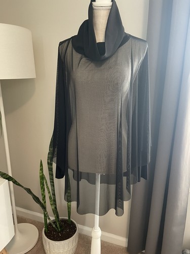 Neu mit Etikett! Joseph Ribkoff schwarzer Netzponcho hoher Wasserfallausschnitt UVP 200 $ Größe 4 - Bild 5 von 9