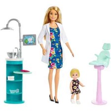 BARBIE Dentist Doll & Playset Blonde w/ Small Patient Doll & Accessories FXP16