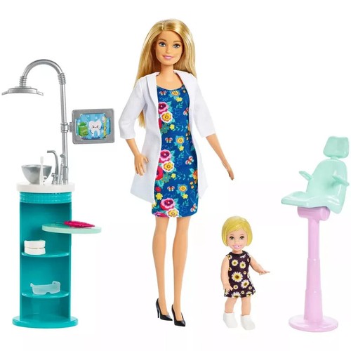 BARBIE Dentist Doll & Playset Blonde w/ Small Patient Doll & Accessories FXP16 - Picture 1 of 6