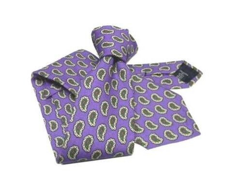 Cravate Laine Homme Lilas Violet Motifs Paisley Beige E Possible Ensemble Clutch - Picture 2 of 6