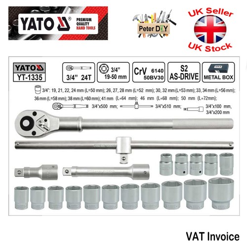 SOCKET SET 3/4'' 20 PCS Ratchet Tools Toolbox Yato Professional YT-1335 - Picture 4 of 4