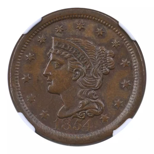 1854 Braided Hair Large Cent NGC MS64BN