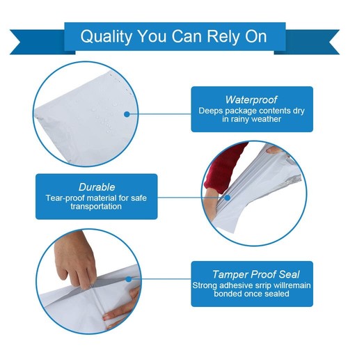 300 - 9x12 WHITE POLY MAILERS ENVELOPES BAGS SELF SEALING 2.5 MIL  - Picture 4 of 6