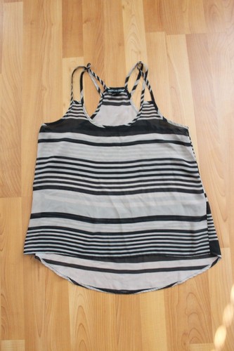 American Dream Brown/Beige Black Boho Strappy Tank Blouse Top Sz S Semi sheer - Picture 7 of 11
