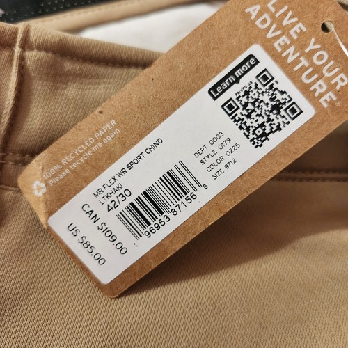 Pantalones clásicos chinos deportivos de pierna recta 42x30 Mr Flex WR Eddie Bauer para hombre nuevos con etiquetas - Imagen 5 de 6