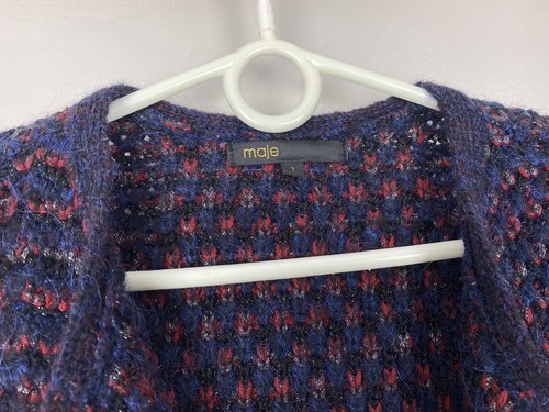 MAJE Knitted Cardigan Open Front Lurex and Fringe Trim Sweater Sz 1 (S) Auth - Picture 3 of 6